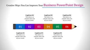 Horizontal infographic of a colorful pencil divided into six numbered sections, each with captions, on a white background.