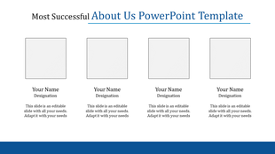 Four gray square placeholders in a row with captions below each, designed for team member information.