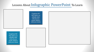 Infographic with five boxes, two in blue with captions and three outlined in black, arranged on a white gradient background.