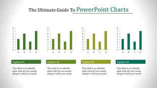 Infographic with four bar graphs, each showing data points A to D, and captions areas in green boxes.