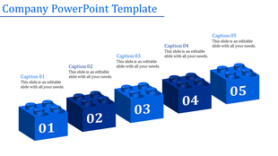 Five blue 3D blocks arranged in a rising sequence, numbered 01 to 05, with captions placed above each block.