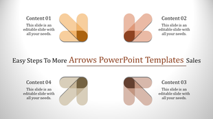 Symmetrical layout of colored arrows labeled content 01 to content 04 with placeholders text areas.