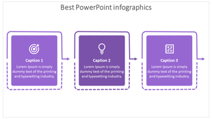 Three purple infographic boxes featuring a target icon, lightbulb icon, and map icon, each with placeholder text areas.