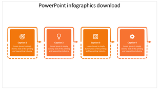 Infographic layout with four orange blocks, each featuring an icon and a description, in a horizontal arrangement.
