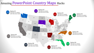 Map of the US, showcasing highlighted states like WA, SD, and NC, paired with captions and data percentages.