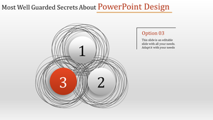 Spiral overlapping design with three circles with a caption area in the corner placed in a grey background.