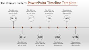 Minimalist timeline spanning 2015 to 2022, with years displayed in circles above and below a straight line.