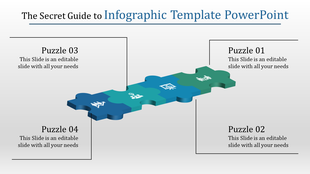 3D infographic of four puzzle pieces in green and blue, each labeled puzzle 01 to puzzle 04, connected in a row with icons.