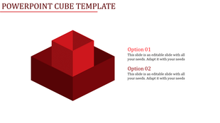 3D red cube structure with two stacked layers on the left, paired with text options listed on the right.