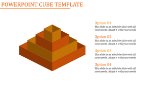 Orange cube PowerPoint template featuring stacked blocks with options.