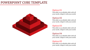 Red gradient pyramid design with five ascending layers, each linked to placeholder text areas on the right.