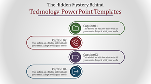 Technology themed infographic showing four colorful banners with folder, call, direction, and arrow icons.
