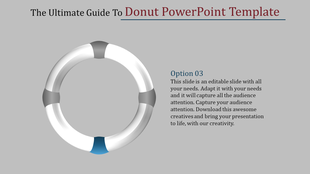 Donut shaped infographic with alternating white, gray, and blue segments, paired with a text box labeled with three options.