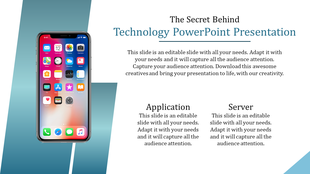 A phone image on the left against a blue gradient background with text blocks and headings on the right.