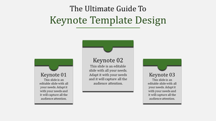 Three rectangular cards with green tabs at the top arranged horizontally on a white background with gray text areas.