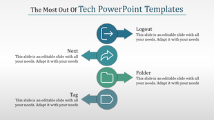 Vertical layout featuring four teal circular icons with arrows and folder symbols, paired with text sections.