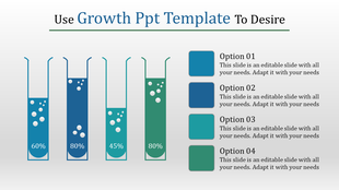 Growth representation with test tubes filled to different percentages featuring bubbles and percentage labels.
