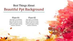 Background of blended red and yellow watercolor splashes with falling leaves and two text placeholders in the center.