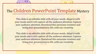 Colorful children’s PowerPoint template with playful designs and fun illustrations with placeholder text.