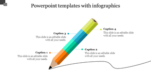 Colorful pencil infographic with four segments labeled with captions areas placed in a white backdrop.
