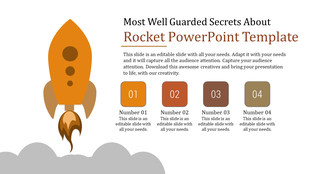 Rocket PowerPoint template with numbered sections with placeholder text.
