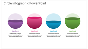 Colorful circle infographic slide with four sections, each labeled with a caption.