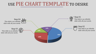 Pie chart highlighting percentages for four steps with a caption areas in a circular layout placed in a grey backdrop.