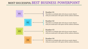 Infographic with four numbered colored squares in purple, blue, green, and orange, linked to text, on a beige background.
