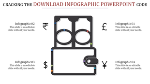 PowerPoint slide featuring a wallet infographic with different currency symbols and placeholder sections.
