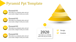 Yellow gradient 3D pyramid diagram with four layers labeled Pyramid 01 to Pyramid 04, alongside descriptions.