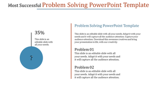Problem solving PPT template featuring a 35 percent statistic in a blue circle and two problem descriptions on the right.