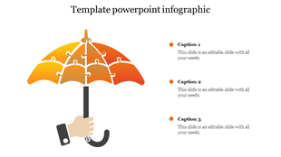 A colorful infographic template with an umbrella graphic and three caption spaces to the content.