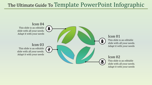 A creative PowerPoint template featuring four nature related icons and a circular design with placeholder text.