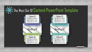 Blackboard style PowerPoint template with four content sections and two headings. 