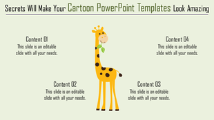 Illustrated giraffe in the center surrounded by four content boxes on a clean, light background.