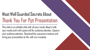 Thank you slide design with bold diagonal purple and red shapes and text for PowerPoint presentations.