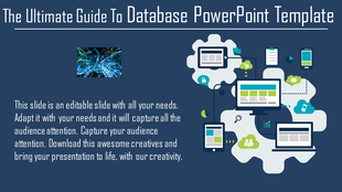 Blue slide with a network Illustration and icons in green and teal accents with text on the left.
