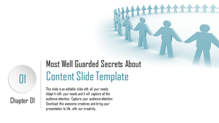 Content slide with a circular 3D people graphic in blue and a large chapter icon on the left.