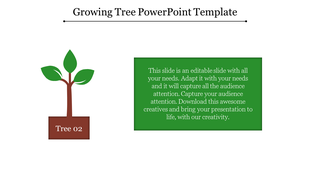 Slide featuring a small tree with brown trunk and leaves, and a green text box with a message on the right.