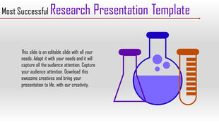 Illustration of laboratory equipment, including flasks and test tubes, for a research themed presentation template.
