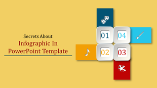 Yellow background with colorful square shaped blocks in blue, teal, red, and orange, featuring numbers and icons.