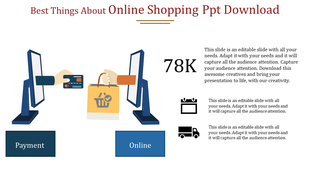 An online shopping transaction showing a customer making a payment and receiving a package with placeholder text.