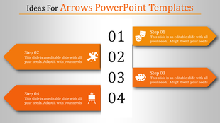 Four orange arrow shapes pointing horizontally with steps aligned around a vertical number column.