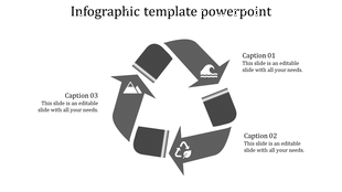 Recycling inspired infographic with interconnected gray arrows featuring environmental icons on a light background.