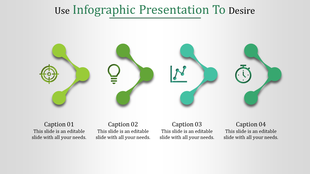 Modern infographic template with four connected icons representing a target, idea, graph, and clock for strategic visuals.