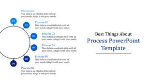 Process template featuring a circular layout with six blue nodes, each connected to caption areas.