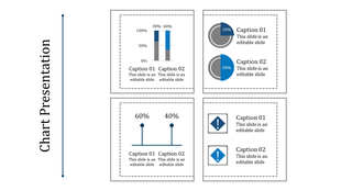 Chart layout with four sections featuring bar charts, pie charts, line charts, and warning icons, each with captions.