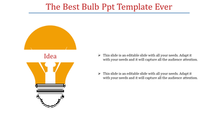 Illustration of a light bulb symbolizing idea, paired with two editable captions aligned on the right side.