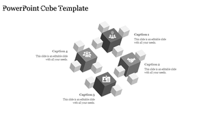 Four gray cubes with white connectors forming a triangular shape, highlighted by simple icons on a white background.