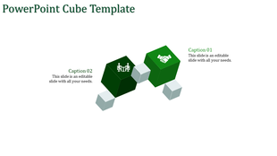 PPT slide with two connected green cubes, one showing a handshake and the other representing people, with captions.